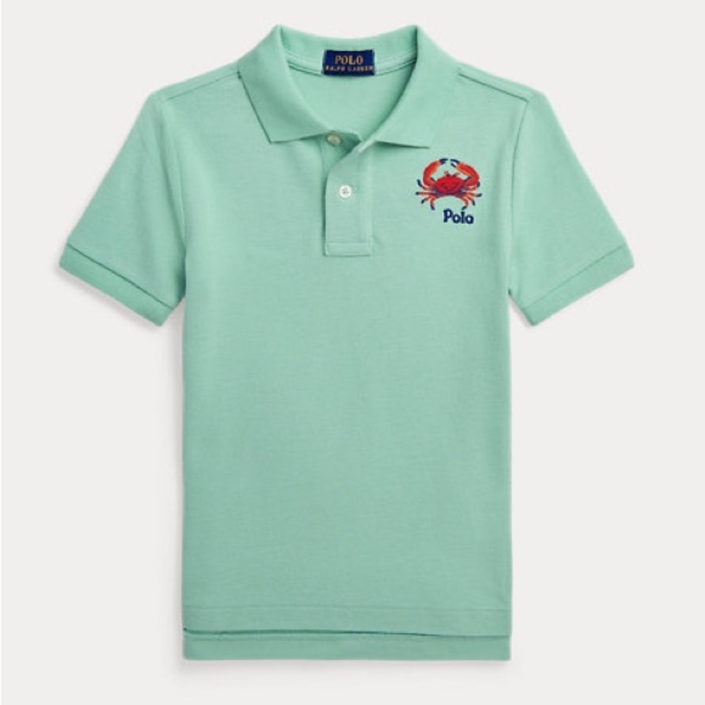 Polo Ralph Lauren Crab Embroidered Cotton Mesh Polo Shirt‎ Celadon Beach Coastal
